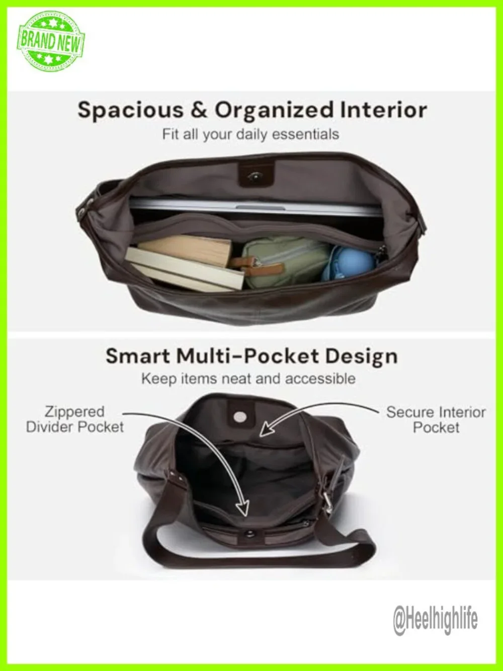 Vegan Leather Slouchy Shoulder Tote Hobo Bag with Matching Pouch and Laptop